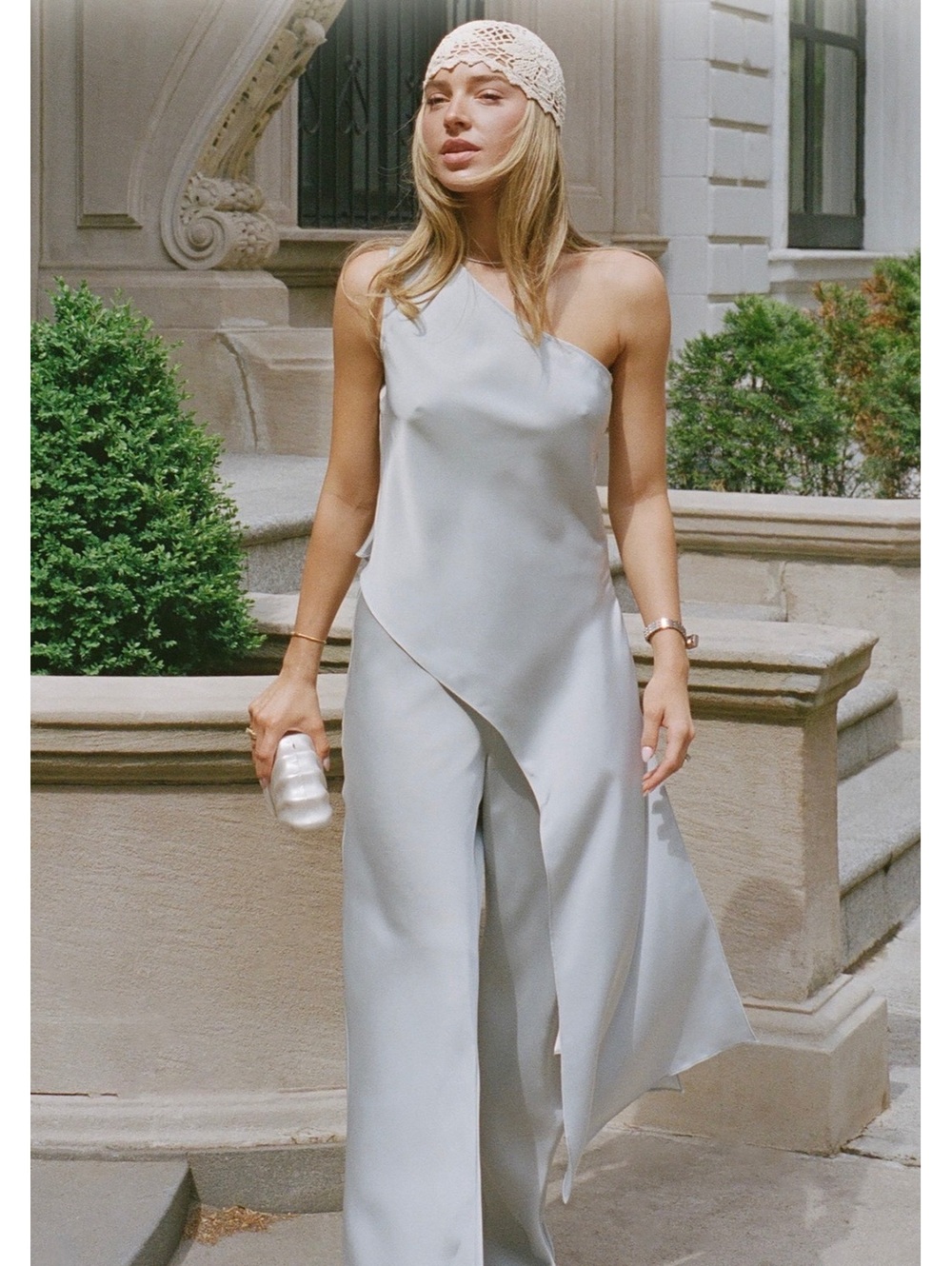 Few Moda x Greta Louise Tome Mia Asymmetric Top Satin Size 6 Sea Mist
